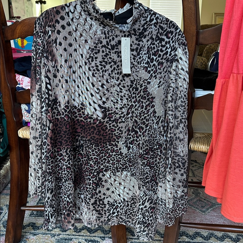 Chico's Leopard Print Mesh Blouse